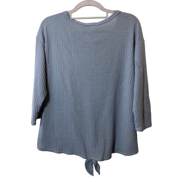 Gyft Blue Tie Front Waffle Knit 3/4th sleeve‎ women's top Sz L - Picture 3 of 6